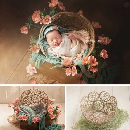 Newborn Photography Props Bed Vintage Chair Round Hemp Rope Woven Flower Basket Baby Photo Background Accessories For Girls Boy