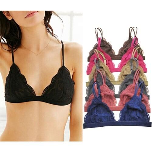 New Floral Sheer Lace Triangle Bralette Bra Crop Top Bustier Unpadded Mesh Lined