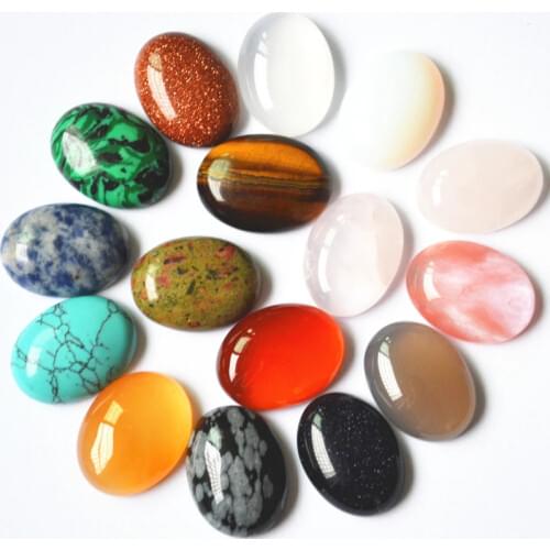 Wholesale 2018 hot Sale Opal Pink Quartz Tiger Eye fashion mixed natural stone Round CAB Cabochon 20mm*15mm 30pcs freeshipping