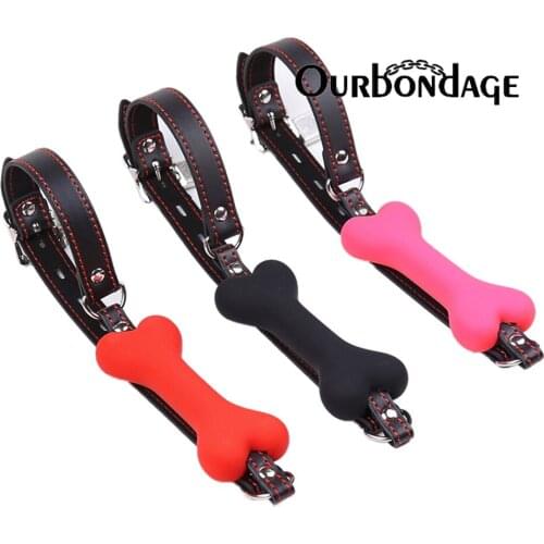 Ourbondage 3 Color Silicone Dog Bone Mouth Gag Oral Fixation With PU Strap Restraints Sex Toys For Men And Women Couples