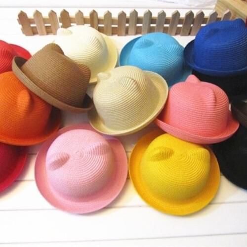 Fashion Summer Baby Straw Hat Boys Girls Beach Cap Cat Ears Sun Hat For Girls/Boys Kids Summer Cap Bucket Hat Boys Unisex