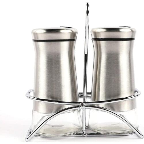 Stand Salt And Pepper Shakers Stainless Steel Dispenser With Refillable Bottle For Cooking Spice Kitchen Spice Grinder Tools
