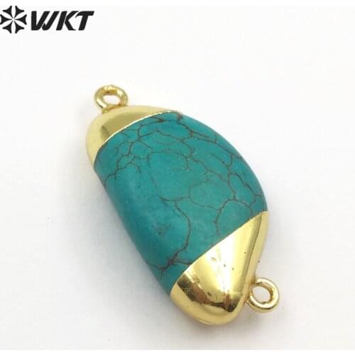 WT-C266 Natural Howlite Stone With Gold Capped Pendant Double Bails Gold Connector In Raw Shape For Making Jewelry Craft