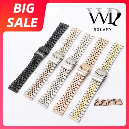 Rolamy 20 22mm Top Quality 316L Straight End Solid Screw Links Replacement Watch Band Strap Jubilee Bracelet For Seiko Omega