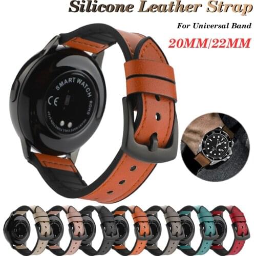 20mm 22mm Leather Silicone Strap For Samsung Galaxy Watch 3 41mm 46mm for Huawei Watch Band GT2 Pro For Huawei Amazfit Bip