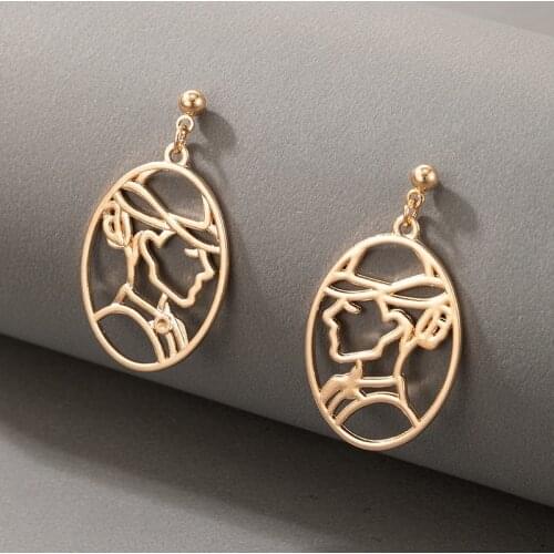New Fashion Personality Hollow Metal Face Dangle Earrings for Women Party Jewelry
