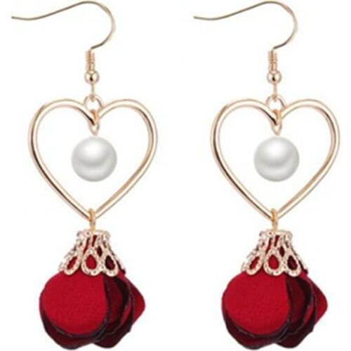 Rose flower earrings love daisy pearl earrings fabric tassel long earrings simple wild sweet beauty