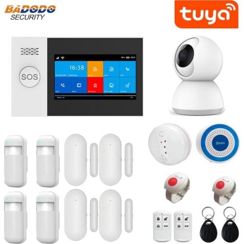 Tuya APP Remote control Dual network WiFi GSM GPRS home Alarm system 4.3 inch Touch Screen work with Alexa Google Home