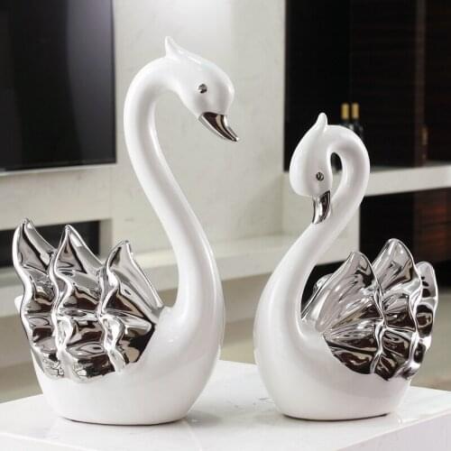 Nordic modern ceramic Swan lovers home decor crafts room decoration office study porcelain animal figurines wedding decoration