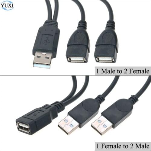 YuXi USB 2.0 A 1 male to 2 Dual USB Female Data Hub Power Adapter Y Splitter USB Charging Power Cable Cord Extension Cable