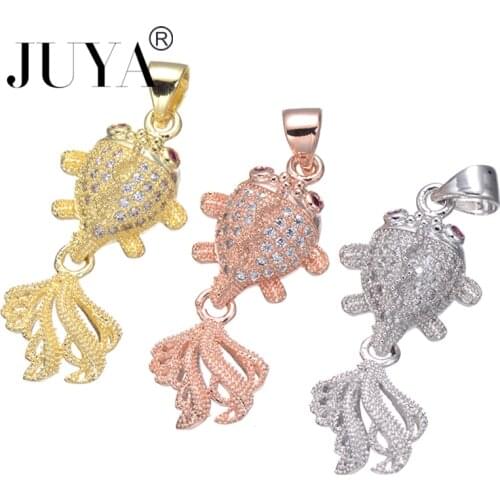 High Quality Copper Metal Zircon Rhinestone Jewelry Accessories Fashion Goldfish Charm Pendants For Jewelry Making Findings
