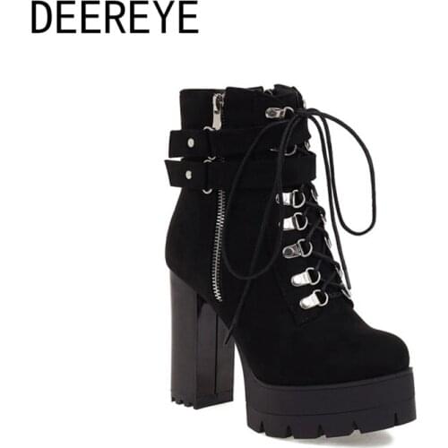 Suede Winter Womens Ankle Boots Plush Short Booties Lace-Up Silver Buckle Rivet Block High Heel 11.5CM Platform Shoe Zipper