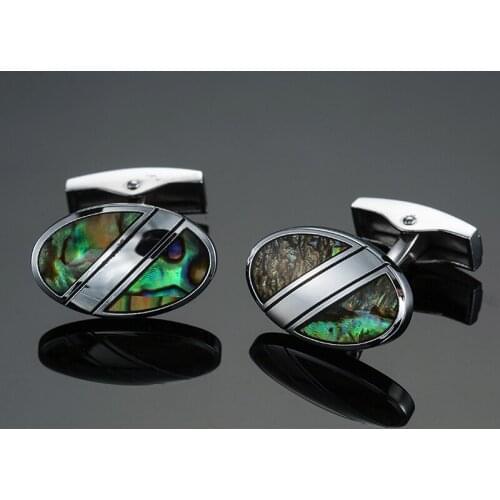 DY The new high quality brass oval shell pattern color Cufflinks fashion Mens French shirt Cufflinks free shipping