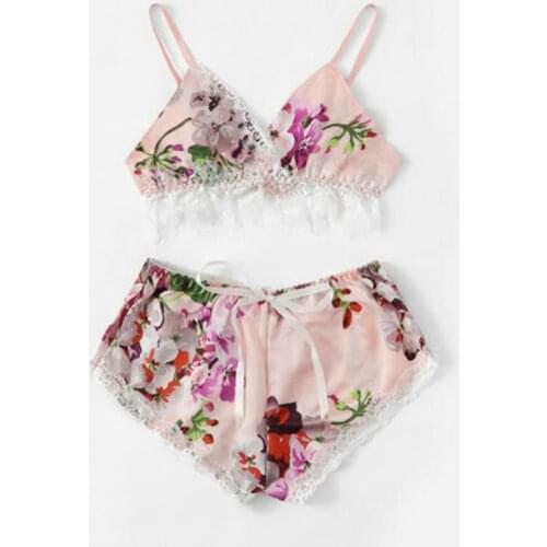 Women Satin Lace Sleepwear Babydoll Lingerie Nightwear Sleeveless Tops Short Pjs Pyjamas Set