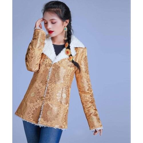 Women Parkas Cotton Linen 2020 Winter Spring Vintage Print Floral Cotton-Padded Ethnic Buttons Warm Women Outwear Coat AA5323