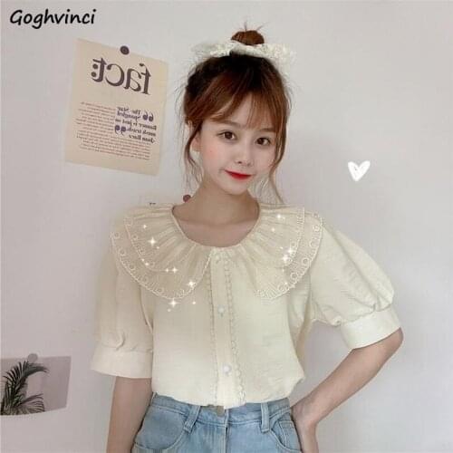 Shirts Women Tender Chiffon Ruffled Temperament Y2k Cropped Camisa De Gasa All-match Korean Summer Cool Design Elegant Aesthetic