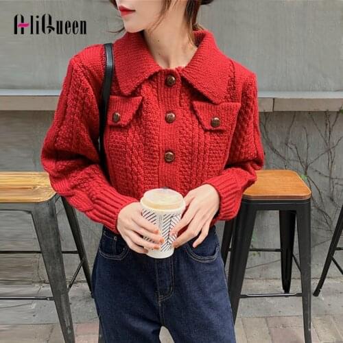 Autumn Women Red Long Sleeve Single Breasted Sweater Cardigan Female Slim Knitted Bottoming Sweater Korean Casual Winter Coat