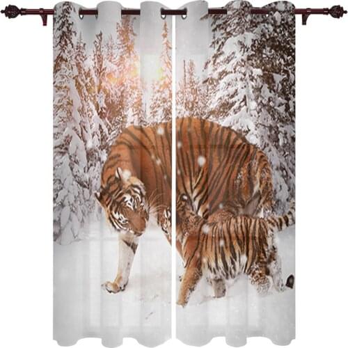 Snow Woods Tiger Large Curtains For Living Room Window Curtain Bedroom Kitchen Balcony Gazebo Curtain Room Divider