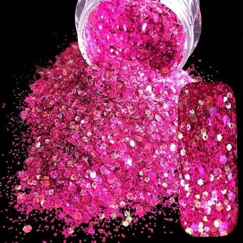 1 box /10 ml nail polish rose color Blue blend round hexagon nail polish powder sequins powder for gel nail decoration