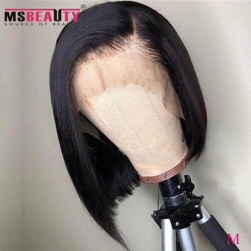 13*4 Indian Straight Wig Short Bob Lace Front Wigs Lace Front Human Hair Wigs 150% Pre-plucked With Baby Hair Natural Black