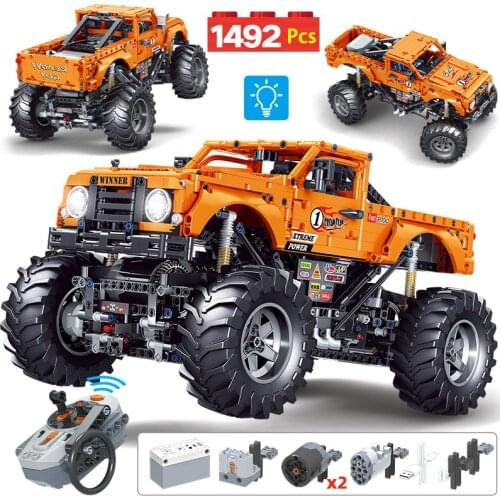 1492pcs 1:12 City Technical RC Climb Monster Truck Building Blocks Remote Control Mechanical Off-road Car Bricks Toys For Boys