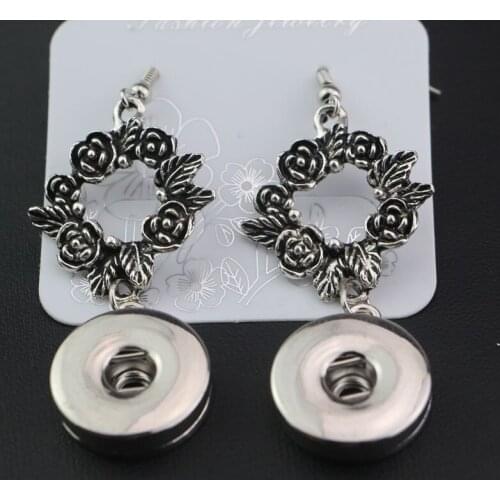 19styles to choose! New vintage rose flower garland 18mm 12mm metal button snap earrings diy snap jewelry for women girls