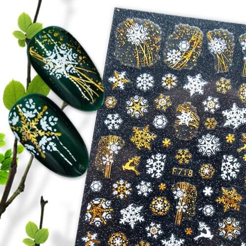 Christmas Snowflake Lines 3D Nail Stickers Gold And White Xmas Snowflakes Leaves Decals Slider Nail Art Decoration Wraps