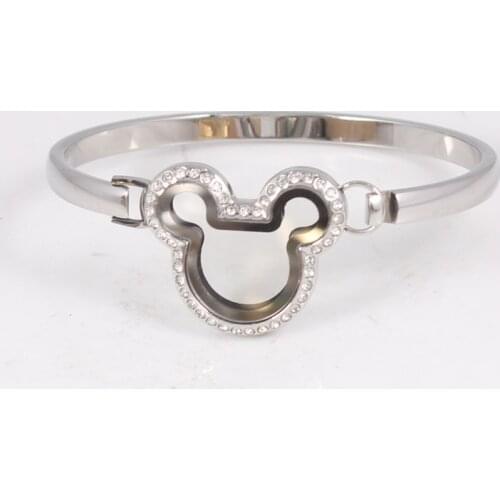 5pcs/lot New Fashion Mouse Head Living Memory Locket Bracelet Bangle with Rhinestone Magnetic Floating Locket Bangles