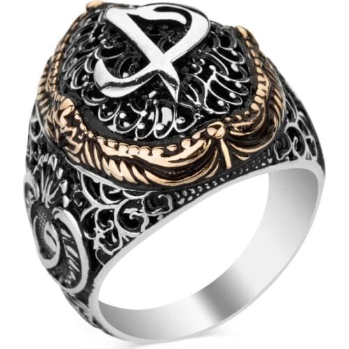 925 Sterling Silver Arabic Letters E & V Mens Ring with Wav Design Exclusive Ring for Men Alif Wav Letter ring
