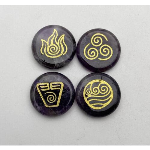 Amethysts natural stone Greek 4 elements fire water Soil wind Healing and recovery Reiki energy symbol 4pc charm Ornaments