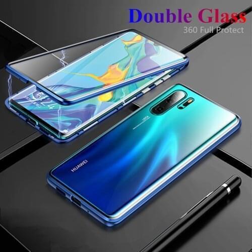 360 Full Cover For Huawei Honor 20 Lite Magnetic Flip Metal Phone Case Double Tempered Glass Coque For Huawei Honor20 Lite Funda