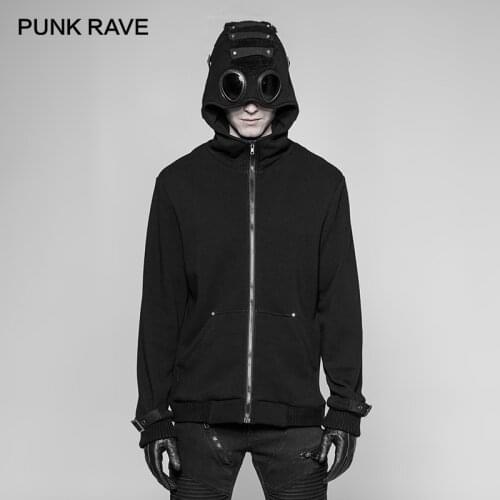 PUNK RAVE New Punk Black Hooded Cardigan Steampunk Loose And Comfortable Warm Men Glasses To Decorate Harajuku Hoodie