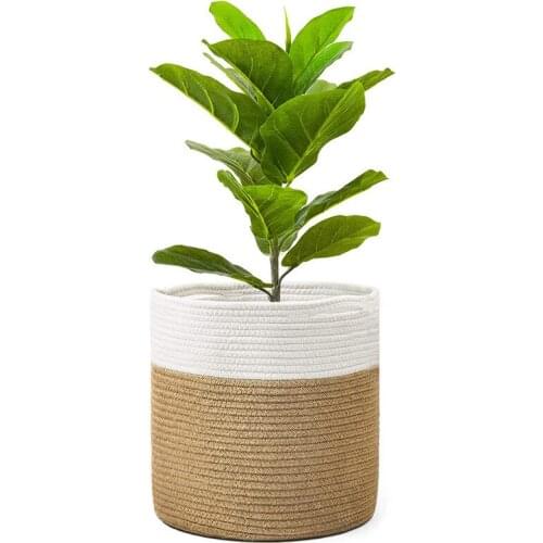 Cutelife Cotton Woven Rattan Storage Basket Plant Flower Laundry Bag Basket Kitchen Clothes Toy Organizer Basket Decoration Home