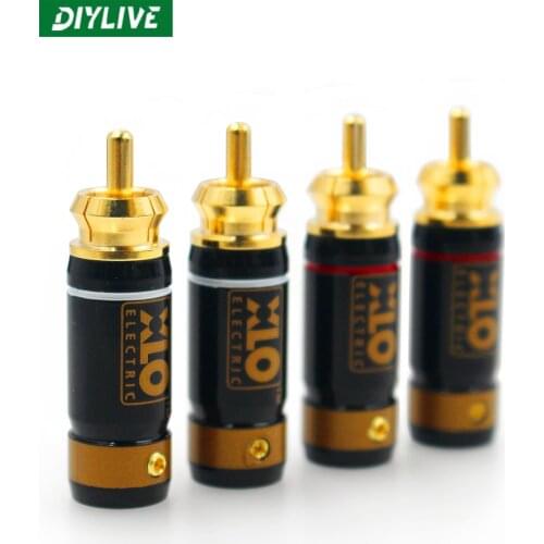 DIYLIVE 4 pieces XLO/ Height RCA Lotus Head Signal Line Lotus Plug Pure Copper Gold Plated RCA Terminals