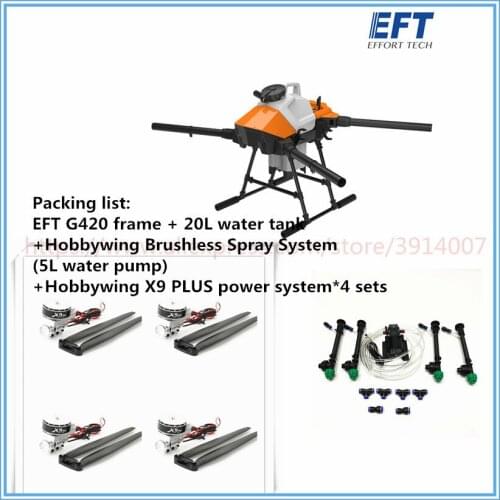 EFT G420 four-axis 20L 20kg agricultural spray drone frame kit brushless water pump with Hobb ywing X9 PLUS power system UAV