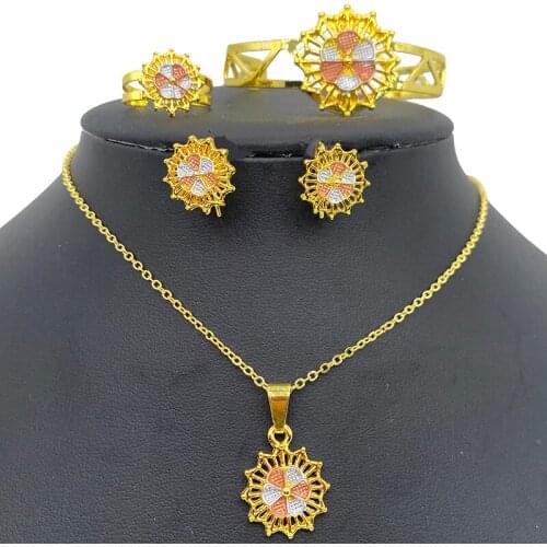 Ethiopian Kids Rings Earrings Sets Bridal Jewelry Gold Color African Bangles for Baby Girls Jewelry Dubai Arabic Name Necklace