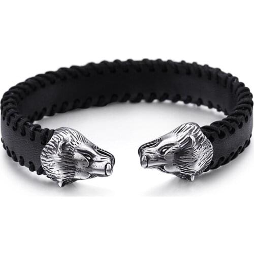 European and American stainless steel mens faucet leather bracelet fashion punk titanium steel bracelet