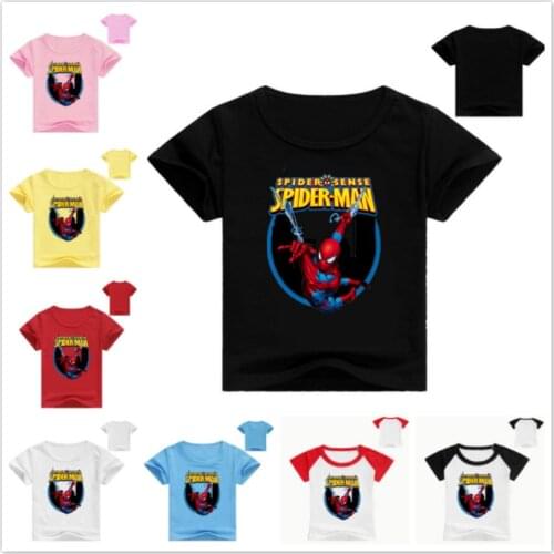 Baby Boys Short Sleeve T Shirts Cartoon Popular Hero Spiderman Print Casual Cotton T-Shirt Children Girl Clothes Kids Tops Tees
