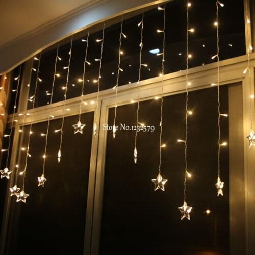 4 Meter 96 LED 18P Five-Pointed Star String Curtain Lights Xmas Wedding Decor Warm White