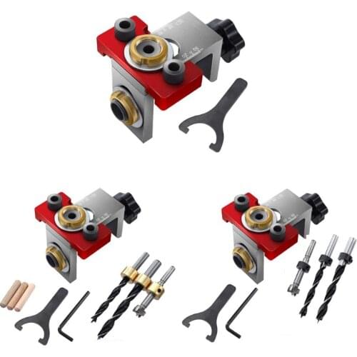 H7JB Dowelling Jig Imperial Dowels Jig Accessories Self Centering Wood Dowel Hole Drilling Guide Woodworking 3-in-1 Tools