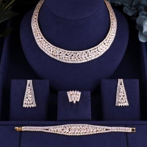 Jankelly Hotsale African 4pcs Bridal Jewelry Sets New Fashion Dubai Jewelry Set For Women Wedding Party Accessories Design