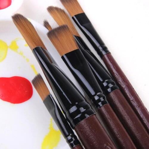 6Pcs/Set Flat Nylon Hair Oil Painting Acrylic Brushes Artist Supplies