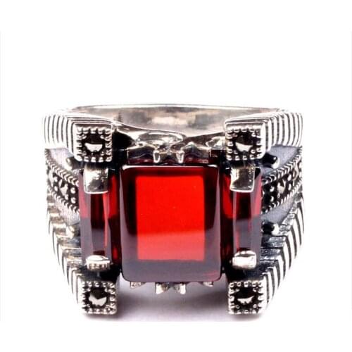 Handmade Mans Zircon Red Gemstone Ring, Mans 925 Silver Ring, Zircon Ring, Silver Handmade Ring,Zircon Ring