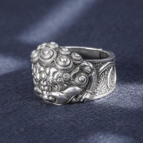 Solid 999 Sterling Silver Thai retro biker MENS handmade lion ring jewelry gift A4536