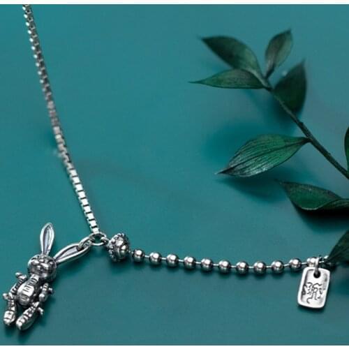 925 Silver Punk Rabbit Necklace Silver Jewelry Minimalism Pendants Chocker Kolye Vintage Boho Bijoux Femme Collier Necklace
