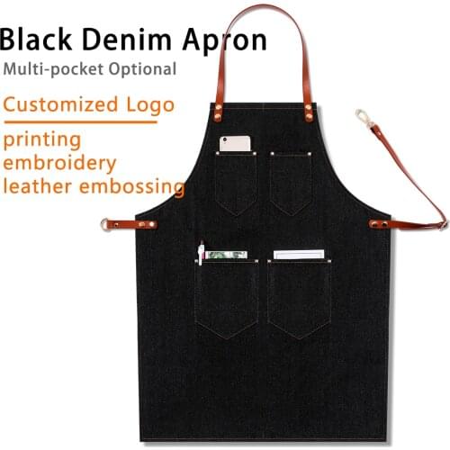 Kitchen Black Denim BBQ Cleaning Apron Cooking Apron Bartender Man Cowboy Antifouling Chef Pinafore Delantal Waiter Tablier
