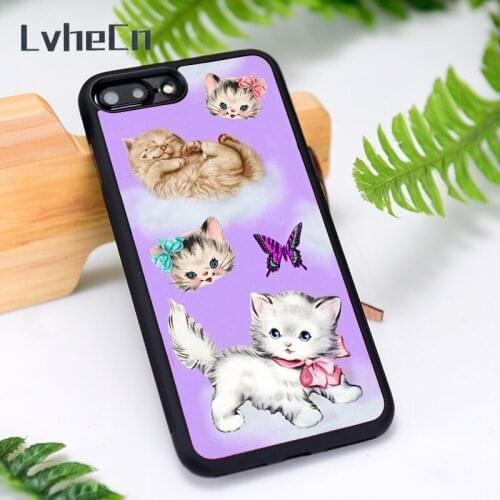 LvheCn Silicone Rubber Phone Case Cover for iPhone 6 6S 7 8 Plus X XS XR 11 12 Mini Pro Max Cat Kitten Cloud Pattern