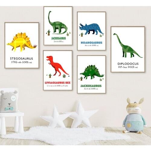 Green Red Yellow Blue Dinosaur Wall Art Canvas Painting Nordic Posters And Prints Wall Pictures Kids Kawaii Room Nursery Decor
