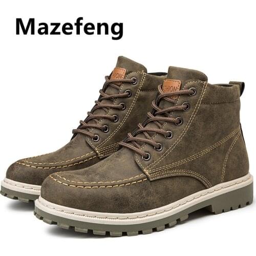 Men High Quality Leather Boots Male Spring Casual Motorcycle Ankle Botas Hombre Men Lace-Up Basic Boots Man Fashion Men Boots