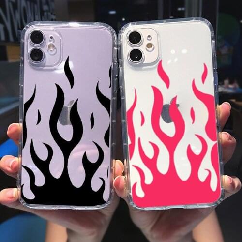 PUNQZY Artistic Personality Flame TPU Soft Phone Case For iPhone 12 11 PRO MAX XR XS 8 6 7 PLUS Fire Pattern Transparent Case